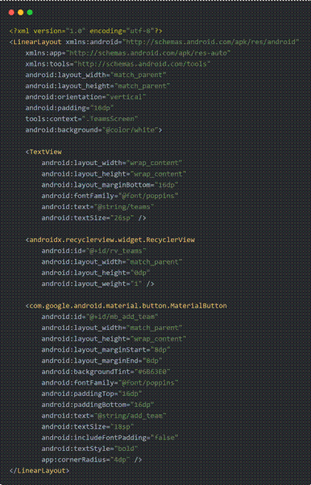 Img. 2 - TeamsScreen XML layout