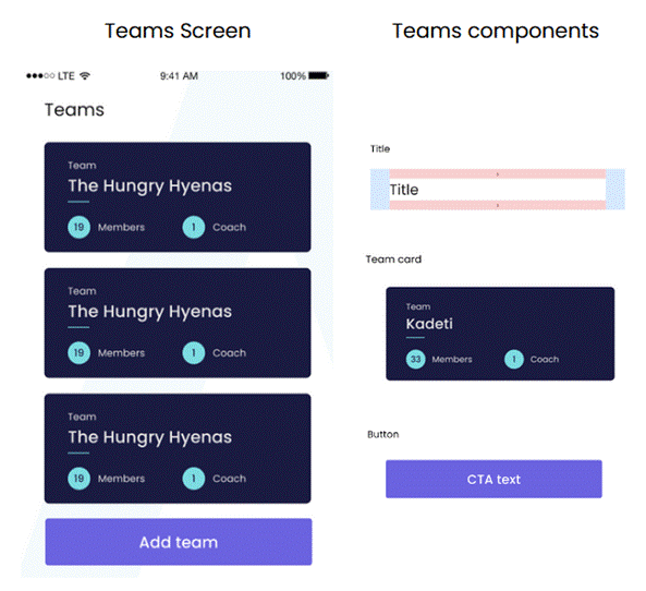 Img. 1 - Showing Teams screen with different components