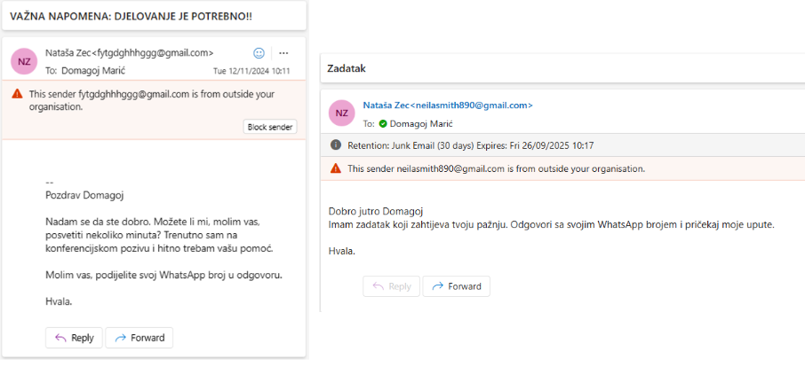 A (relatively primitive) phishing campaign where the attacker poses as the CEO of Pontis Technology (I have tens of those, in different variations, and from different colleagues) 
